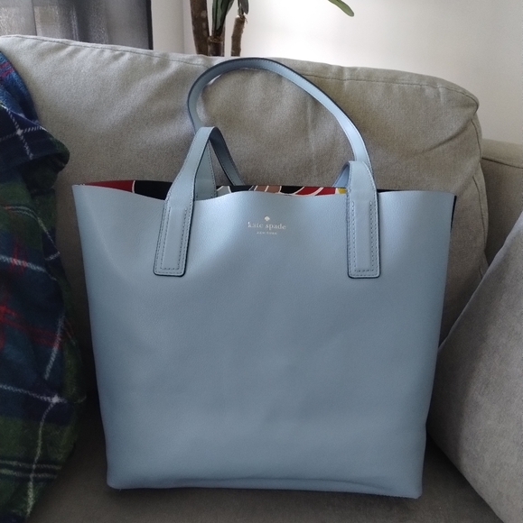 Kate Spade Reversible Arch Place Mya Breezy Floral Blue Leather Tote NWOT - Picture 6 of 9
